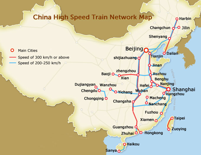 Linhas de trem de alta velocidade, construída quase dez mil quilômetros em cinco anos