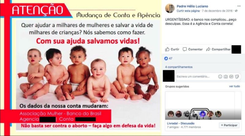 O padre Hélio Luciano utiliza o Facebook para pedir doações